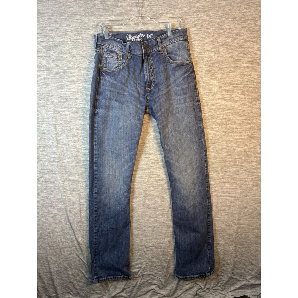 Wrangler Men's Retro Slim Fit Bootcut Jeans 33x36 Layton Wash Blue Denim